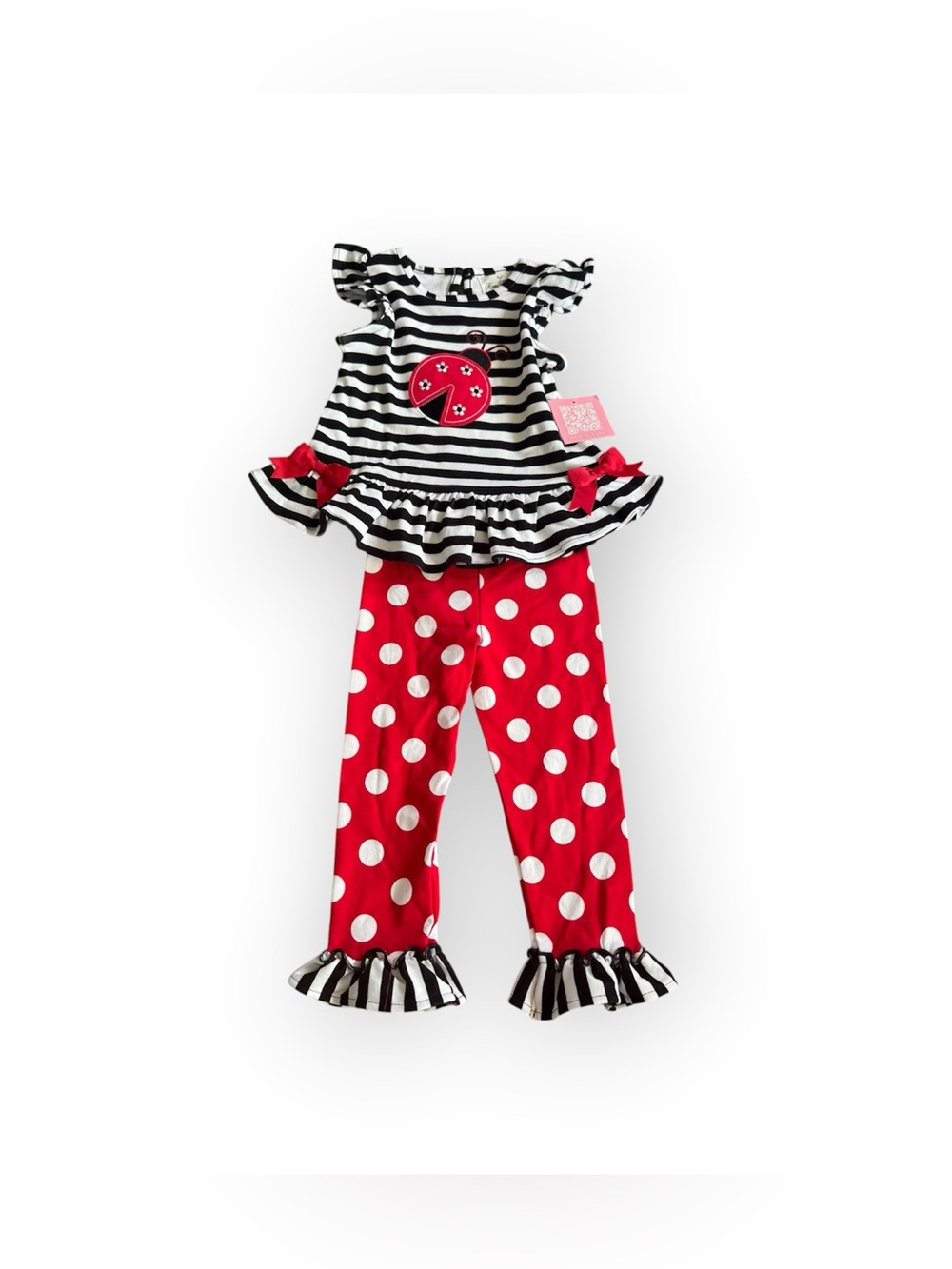 NWT Rare Editions Ladybug Girls Red Polka Dot & Black-White Striped set